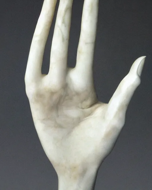 Prompt: beautiful marble sculpture of a woman's elegant hand, hyperreal