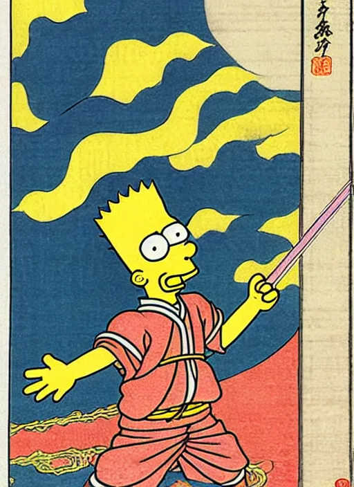 Prompt: bart simpson as a yokai illustrated by kawanabe kyosai and toriyama sekien