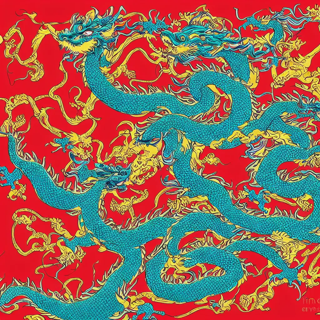 Image similar to beautiful epic traditional chinese dragon in harmonic colours, digital art