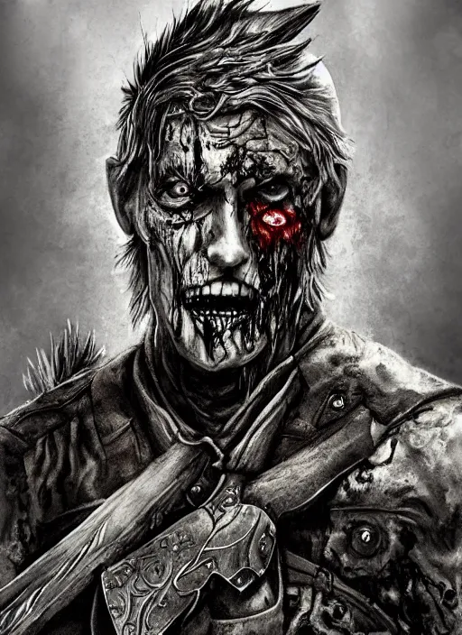 Image similar to warrior character portrait zombie old male hobbi fantasy