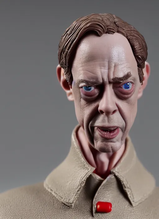 Image similar to product photography of a claymation action figure steve buscemi as terminator, depth of field, zeiss lens, detailed, centered, by erwin olaf, joop geesink, wes anderson, breathtaking, 8 k resolution, extremely detailed, beautiful, establishing shot, realistic materials, hyperrealistic