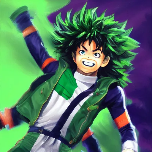 Image similar to an oil painting of a izuku midoriya wearing michael jacksons outfit, by artgerm, hd, hdr, ue 5, ue 6, unreal engine 5, realistic anime 3 d style, cinematic 4 k wallpaper, 8 k, ultra detailed, gta cover art, high resolution, artstation, award winning