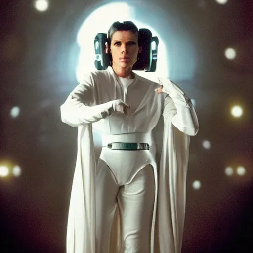 Prompt: Sandra Bullock as Princess Leia, stunning portrait