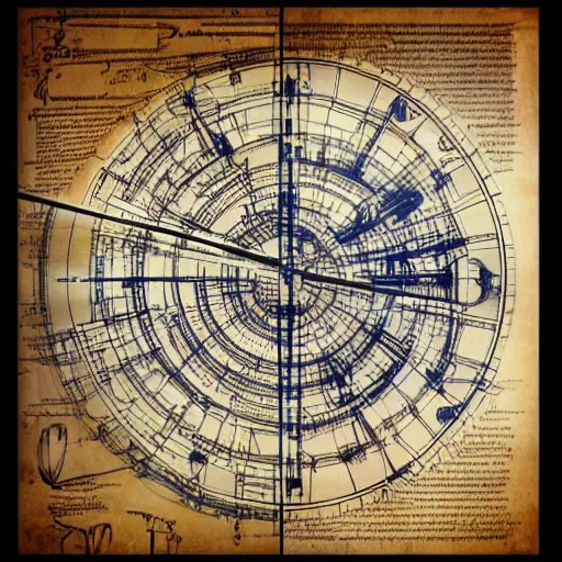 Image similar to blueprint of time machine, Da Vinci blueprints