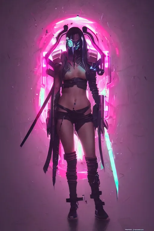 Prompt: akali from league of legends, cyberpunk futuristic neon. wearing ninja face mask decorated with traditional japanese ornaments by ismail inceoglu dragan bibin hans thoma greg rutkowski alexandros pyromallis nekro rene maritte illustrated, perfect face, fine details, realistic shaded, fine - face, pretty face, masterpiece