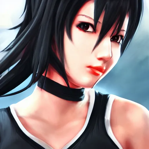 Image similar to high quality head and shoulders tifa lockhart, trending on artstation