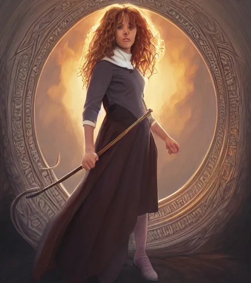 Image similar to ultra realistic illustration, hermione granger from the chamber of secrets, intricate, elegant, highly detailed, digital painting, artstation, concept art, smooth, sharp focus, illustration, art by artgerm and greg rutkowski and alphonse mucha