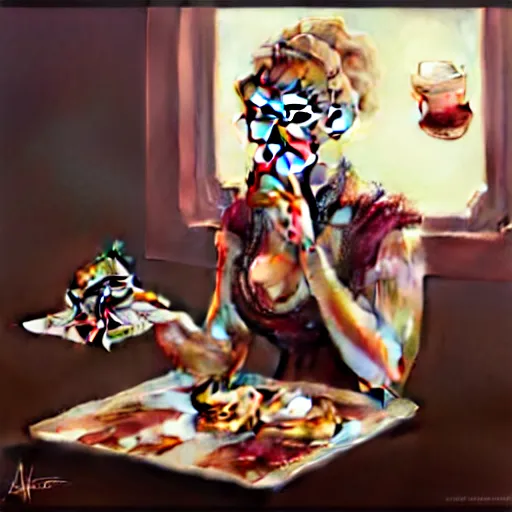 Image similar to Kate Upton eating big macs, dripping BBQ Sauce, serving happy meals, D&D, spilling ketchup, fantasy, intricate, elegant, highly detailed, digital painting, artstation, concept art, matte, sharp focus, illustration, hearthstone, art by Artgerm and Greg Rutkowski and Alphonse Mucha