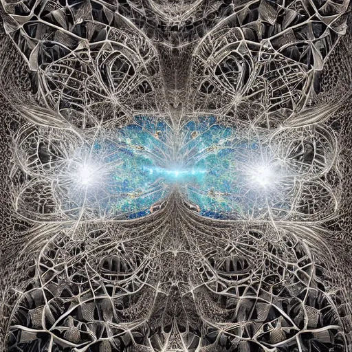 Image similar to a beautiful 3 d painting of a sprawling intricate mandelbrot fractal cathedral populated by fractals by android jones, carved soap, white color scheme, unreal engine, volumetric lighting, dynamic lighting, dramatic lighting, high contrast, depth of field, carved marble, opalescent, sacred geometry, religious, angelic, catholicpunk, stark, trending on artstation