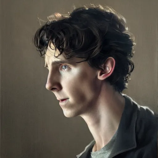 Prompt: portrait of a hybrid of benedict cumberbatch and freddie highmore and timothee chalamet, photo realistic, highly detailed, perfect face, art by greg rutkowski