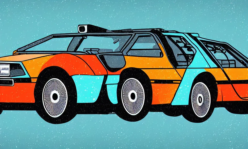 Prompt: pop art illustration of a delorean, abstract, adobe illustrator