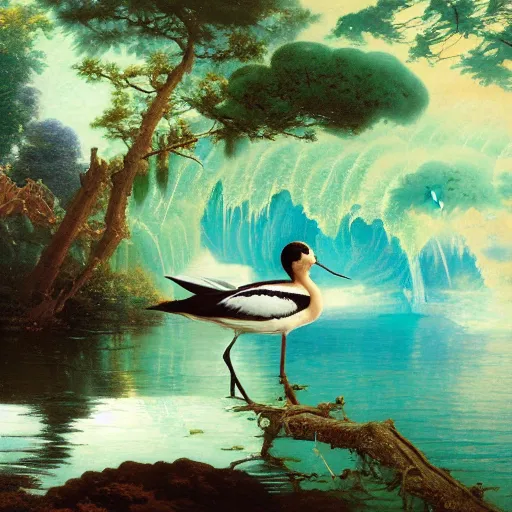 Image similar to a beautiful painting by japanese sharp avocet werk angle lily raisin aroma, by Albert Bierstadt and Ross Tran and Albert Bierstadt, rococo, pixel perfect, Marvel Comics