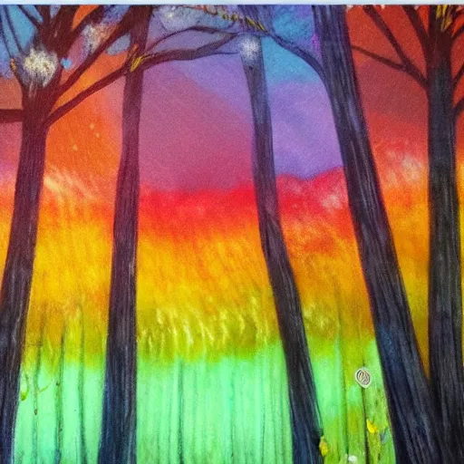 Image similar to rainbow forest trending on art station