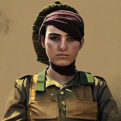 Image similar to a female peshmerga, by Sam Weber