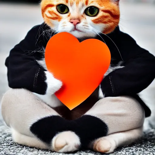 Image similar to cute orange tabby cat holding a sign with a red heart symbol