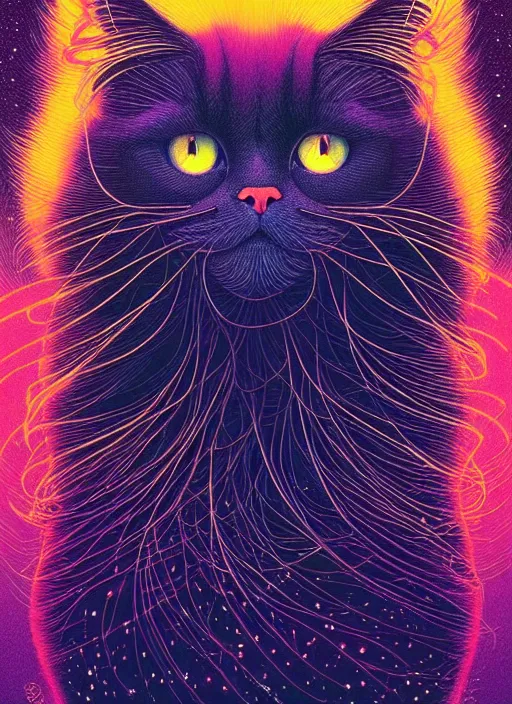 Prompt: prompt! dream symmetry!! stunning portrait of beautiful a british longhair cat!! by victo ngai, kilian eng vibrant colours, dynamic lighting, digital art, winning award masterpiece, fantastically beautiful, illustration, aesthetically inspired by beksinski and dan mumford, trending on artstation, art by greg rutkowski, 8 k