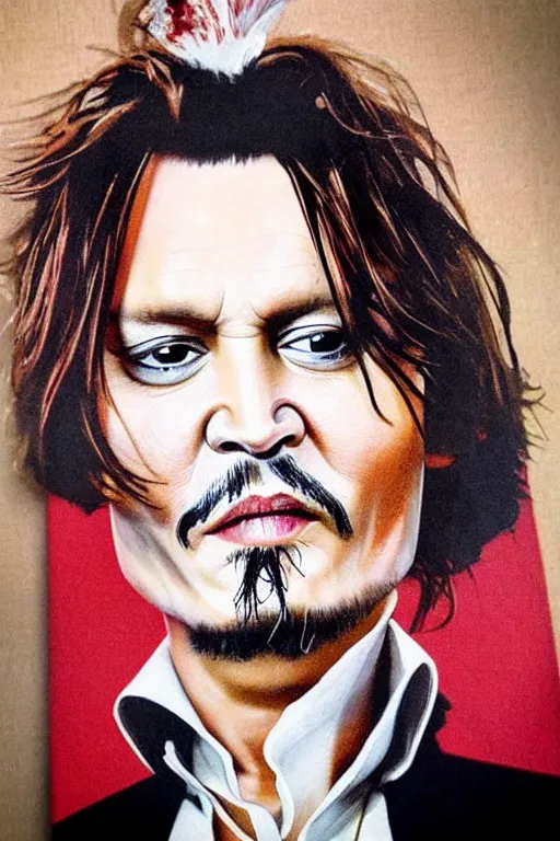 Prompt: johnny depp face ingrained on a large glass of wine