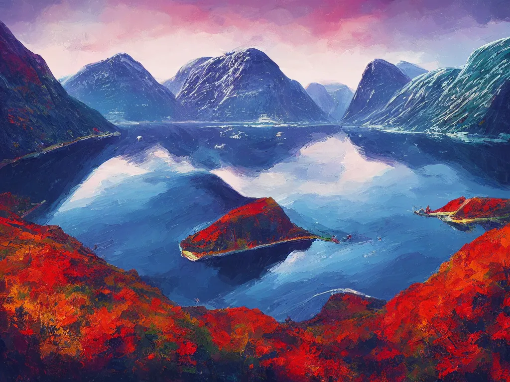 Image similar to the fjords of norway by alena aenami, petros afshar