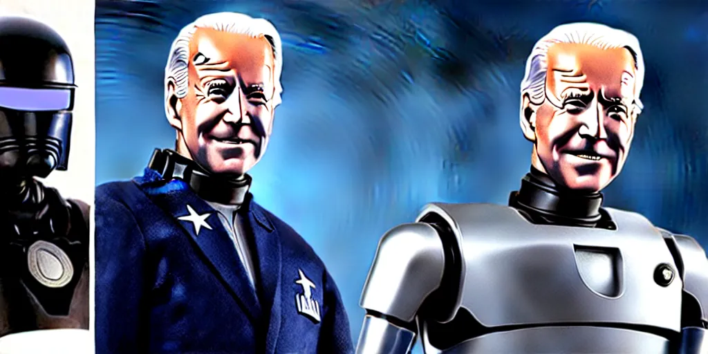 Prompt: 1 : 1 joe biden as robocop, cinematic scene, studio ghibli movie