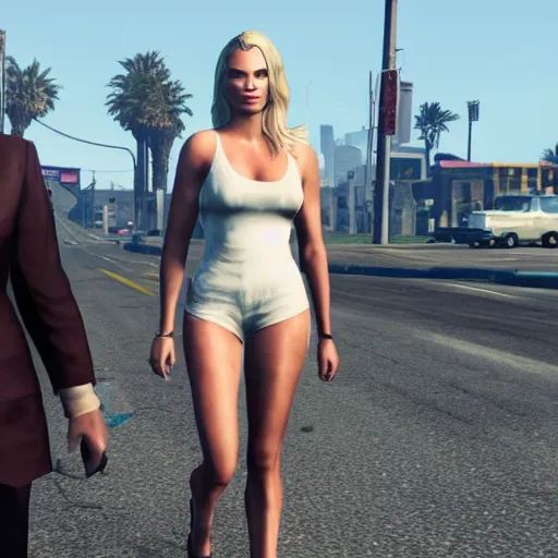 Prompt: Margot Robbie in GTA V.