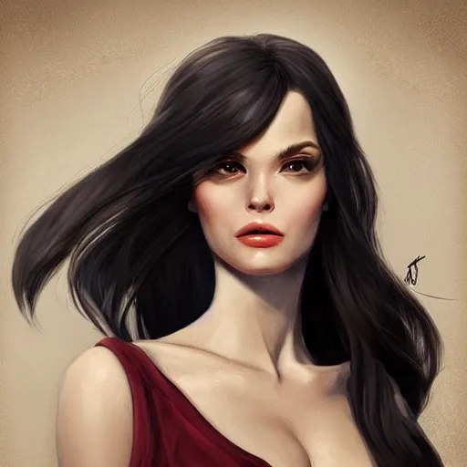 Prompt: portrait of a young woman, long dark hair and an angular face with a scar across the chin. daring and bold, con - artist and spy, beautiful, rpg, dnd, artgerm