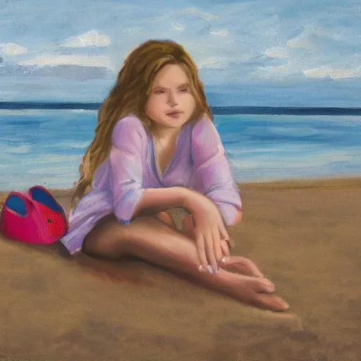 Prompt: portrait of a girl sitting on beach