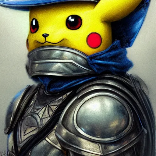 Image similar to pikachu as a realistic fantasy knight, closeup portrait art by donato giancola and greg rutkowski, realistic face, digital art, trending on artstation, symmetry!!, no helmet