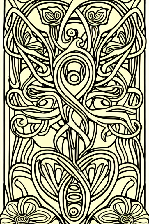 Image similar to vector images, art nouveau border designs, smooth lines, strong outline, coloring book outline, flowers