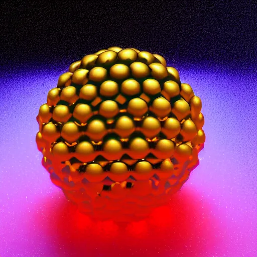 Image similar to a ball of gold nanoparticles, illuminated by a red laser beam