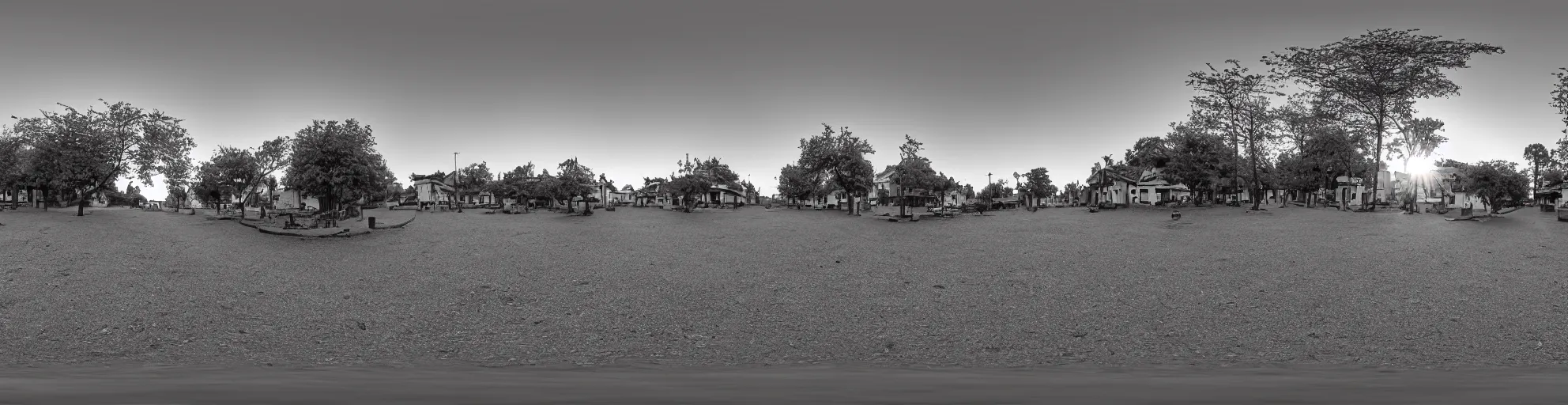 Image similar to spherical panorama photo of a anicient village street dawn 5 0 mm