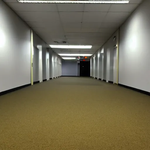 Prompt: photo of a scary shadowy monster in the backrooms, mono - yellow old moist carpet randomly connected infinite empty office space