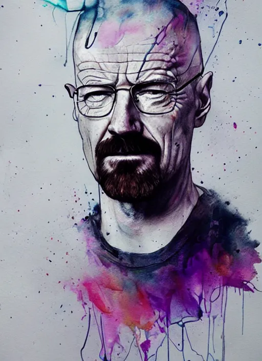 Prompt: walter white by agnes cecile, luminous design, pastel colours, ink drips, autumn lights