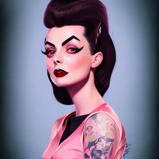 Prompt: a portrait of a beautiful willa holland as a 1 9 5 0 s rockabilly greaser, art by lois van baarle and loish and ross tran and rossdraws and sam yang and samdoesarts and artgerm, digital art, highly detailed, intricate, sharp focus, trending on artstation hq, deviantart, unreal engine 5, 4 k uhd image