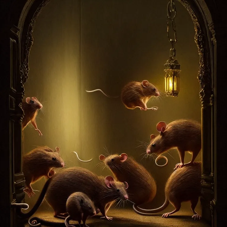 Prompt: epic professional digital art of imposing hungry rats, faint golden moody atmospheric lighting, painted, intricate, detailed, detailed, foreboding, by leesha hannigan, wayne haag, reyna rochin, ignacio fernandez rios, mark ryden, iris van herpen,, epic, stunning, gorgeous, much wow, cinematic, masterpiece.