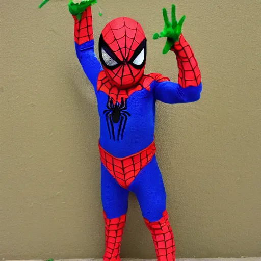 Prompt: spiderman with green and white costume