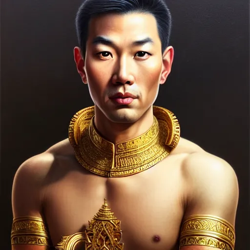 Image similar to pretty asian male as king ramkhamhaeng, intricate, highly detailed, centered, digital painting, artstation, concept art, smooth, sharp focus, illustration, artgerm, tomasz alen kopera, peter mohrbacher, donato giancola, joseph christian leyendecker, wlop, boris vallejo