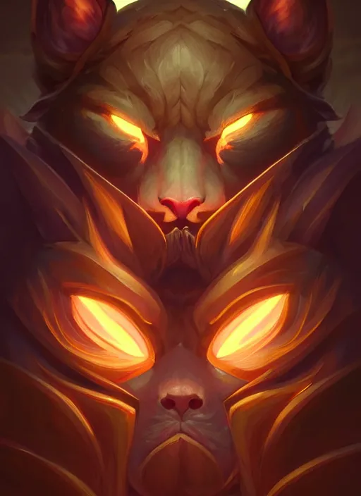 Image similar to symmetry!! portrait of rengar, league of legends, glowing lights!! intricate, elegant, highly detailed, digital painting, artstation, concept art, smooth, sharp focus, illustration, art by artgerm and greg rutkowski and alphonse mucha