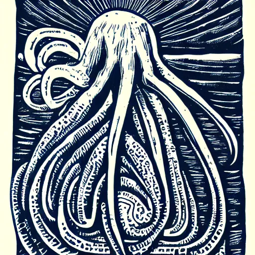 Prompt: octupus teacher, linocut