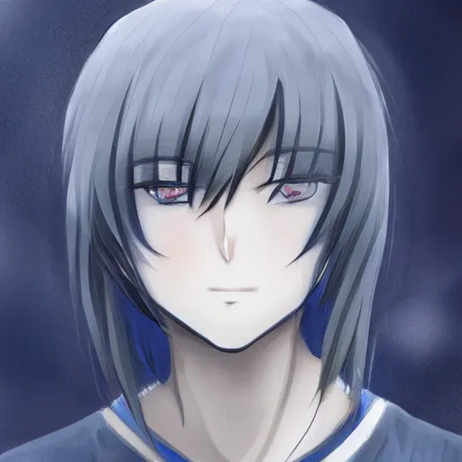 Prompt: high detailed anime portrait of man, black hair, short hair, blue eyes