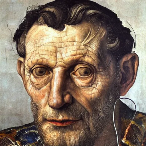 Prompt: high quality high detail painting by lucian freud, hd, portrait of leonardo davinci