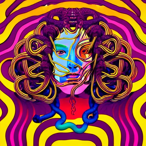 Image similar to album cover design design depicting medusa on lsd, by jonathan zawada, pi - slices, and tristan eaton, digital art