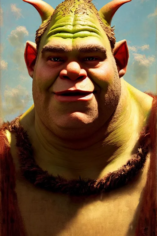 Image similar to a half body portrait of shrek, high detail, cleary see face, by gaston bussiere, bayard wu, greg rutkowski, odd nerdrum, maxim verehin, dan dos santos, masterpiece, sharp focus, cinematic lightning