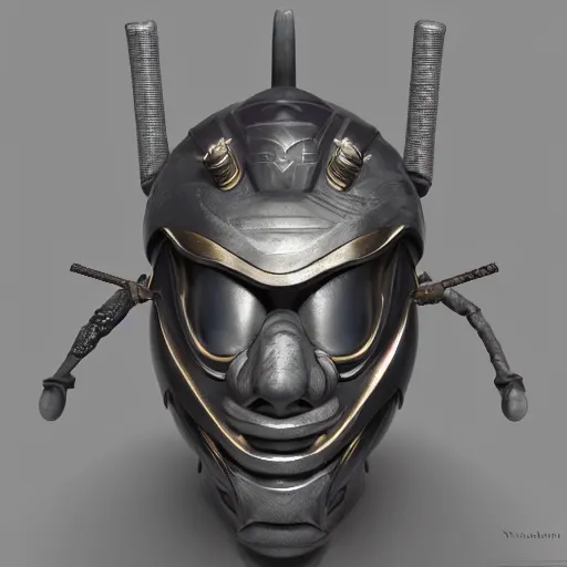 Image similar to portrait of a bust of a samurai head with mask and futuristic fashion elements created by yuuki morita, brilliantly colored, modern art, octane render, 3 d animated, unreal engine 5, studio lighting, smooth surface