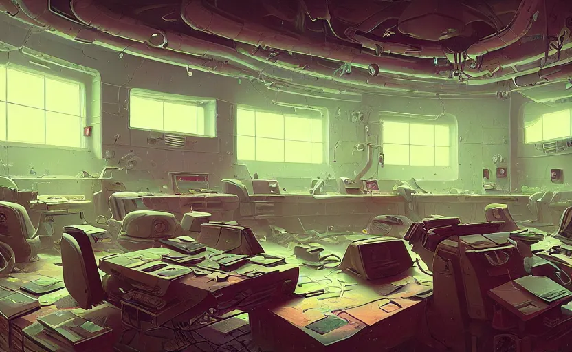 Prompt: Interior shot of a secret mysterious war room by Petros Afshar and Beeple, James Gilleard, Mark Ryden, Wolfgang Lettl highly detailed