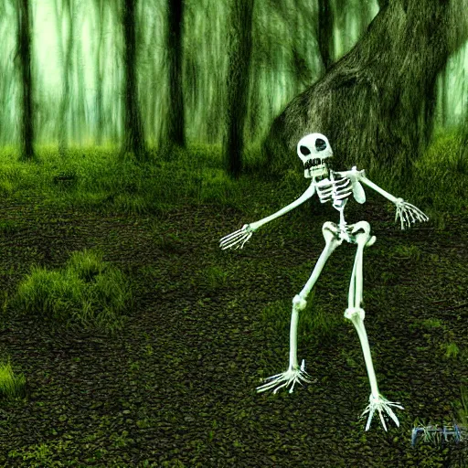 Prompt: mossy skeletal remains of a humanoid creature, digital art