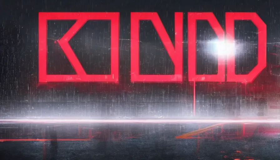 Prompt: big budget action movie about the exterior of a robotics corporation, night, raining, glowing red logo.