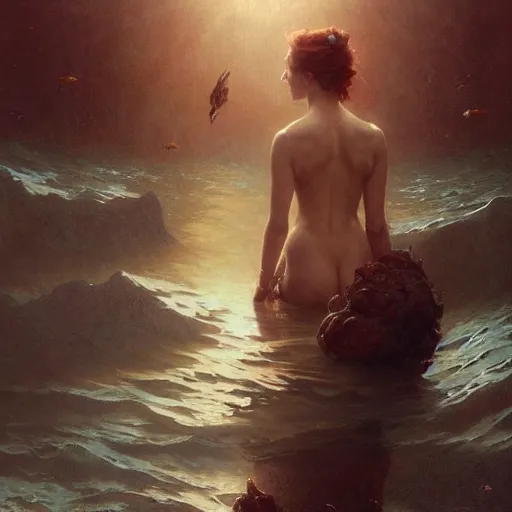 Prompt: brad rigney undersea, intricate, elegant, highly detailed, digital painting, artstation, concept art, smooth, sharp focus, illustration, art by artgerm and greg rutkowski and alphonse mucha and william - adolphe bouguereau