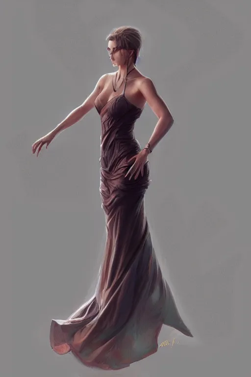 Prompt: full body photo of a gorgeous young woman wearing a dress in the style of stefan kostic, realistic, sharp focus, 8k high definition, insanely detailed, cinematic lighting, concept art intricate, elegant, art by stanley lau and artgerm