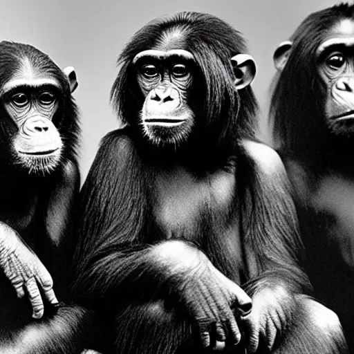 Image similar to the beatles as chimpanzees, photo, high detail