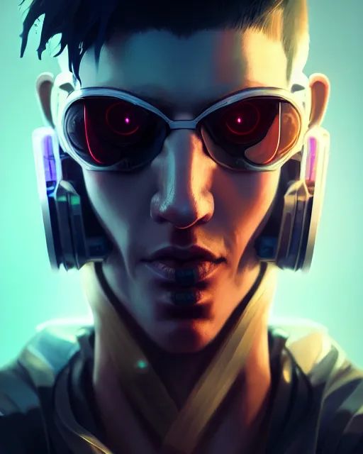 Image similar to cyberpunk male portrait, handsome, sci fi, cyborg, gears, complex 3 d render by ilya kuvshinov, peter mohrbacher, greg rutkowski, ryohei hase, dramatic lighting, intricate, highly detailed, sharp focus, luminous, unreal engine, blender, artstation, masterpiece, ray tracing